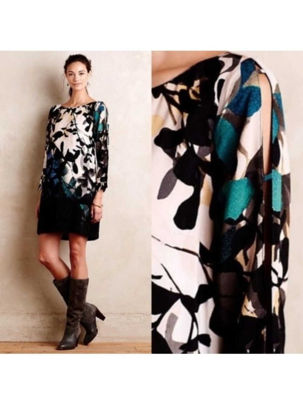 Anthro Maeve Shaded Garden Shift Dress Maeve Slit Sleeve